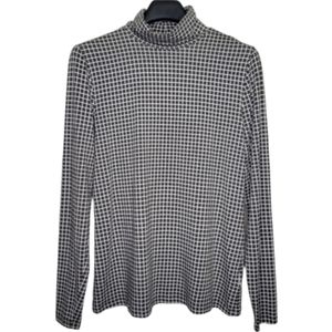 Land's End Turtleneck Shaped Fit Green & White Square, Size L (14/16)